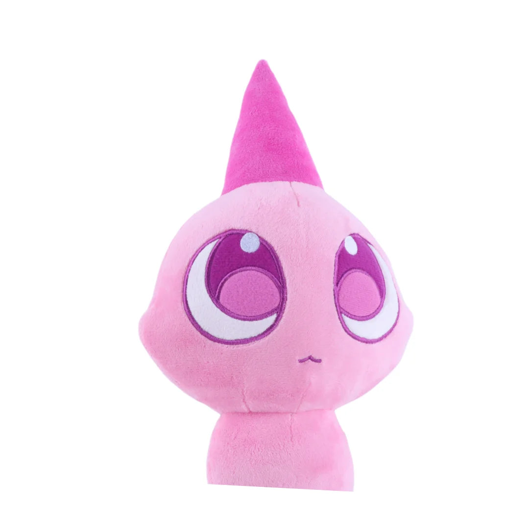 とんがり頭の大きな瞳ピンクぬいぐるみ