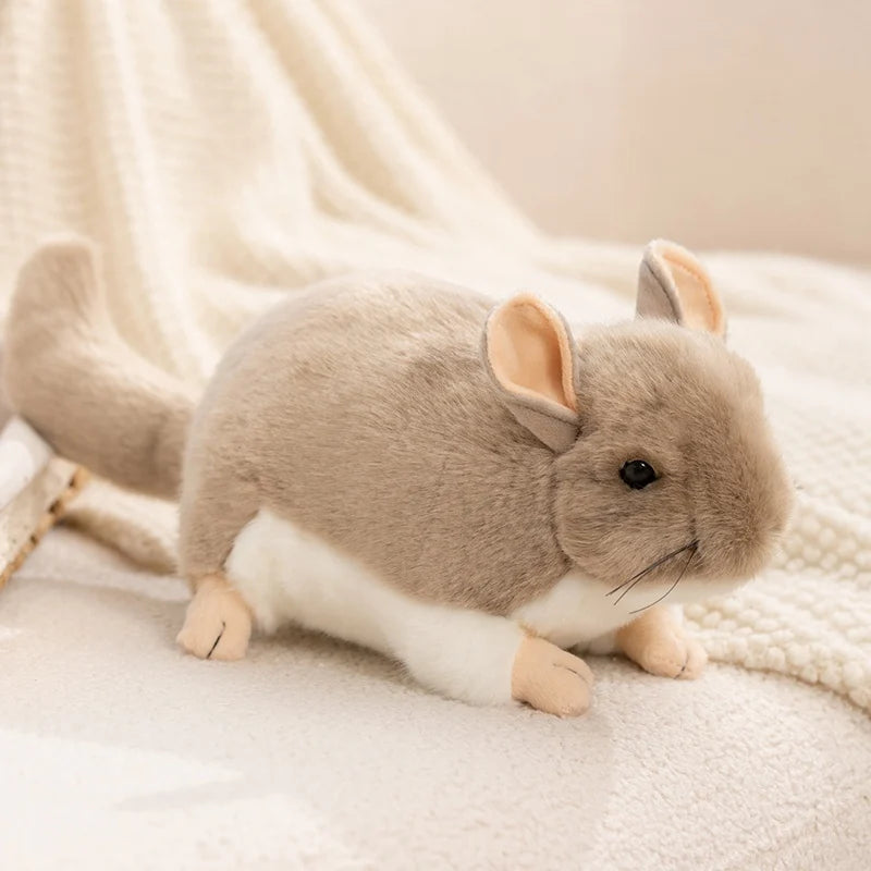 ベージュのチンチラ ぬいぐるみ スイカ柄クッション抱っこ