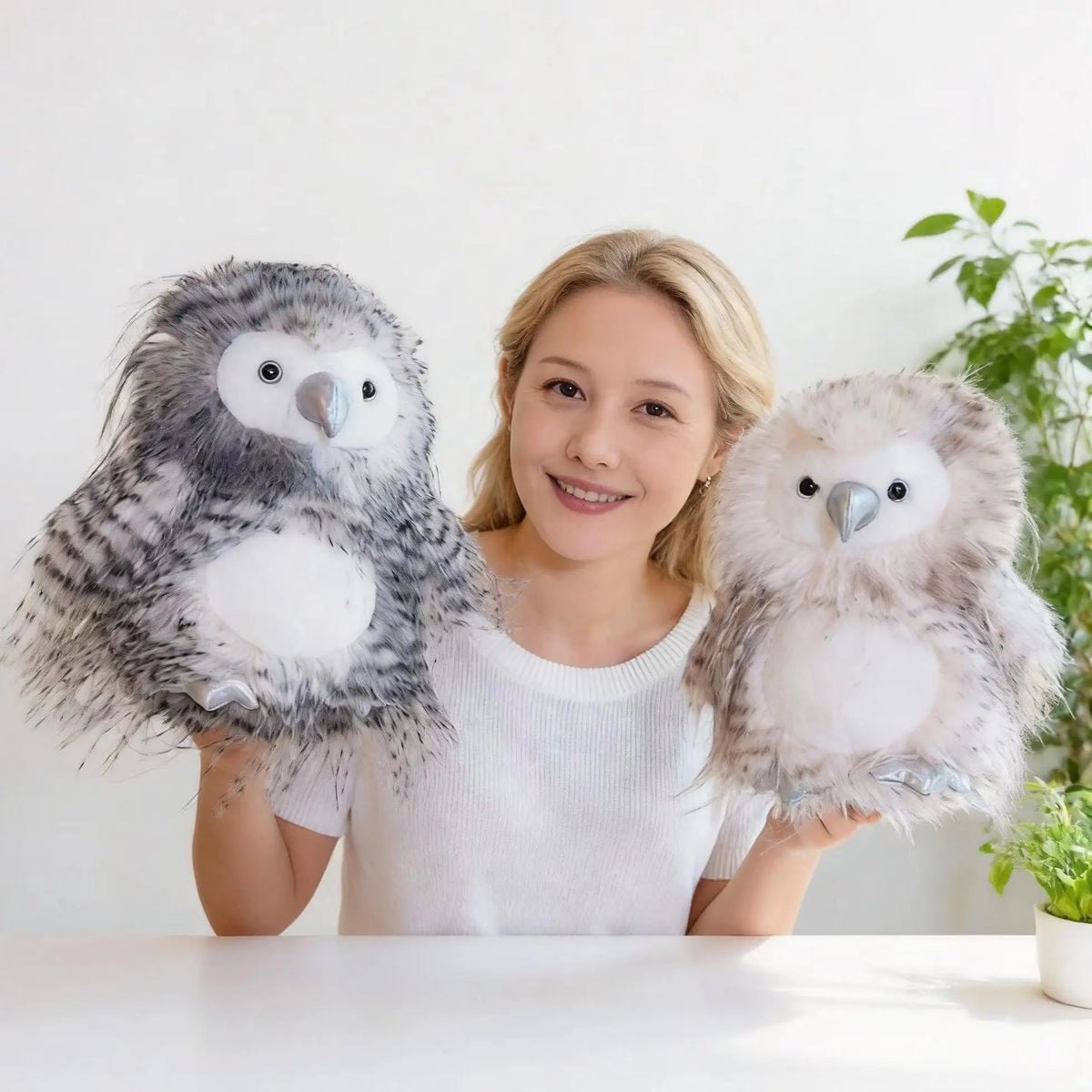 ふわふわ グレー&ホワイト シロフクロウ 親子 ぬいぐるみ セット