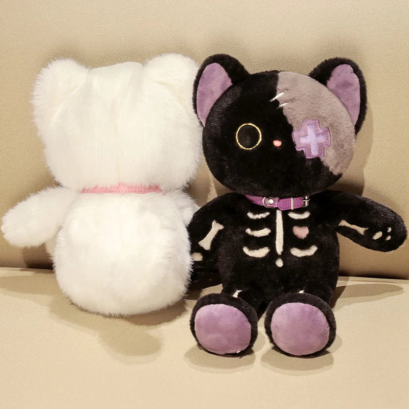 ゴシック スケルトン 猫 ぬいぐるみ 黒白 パッチワークとX目