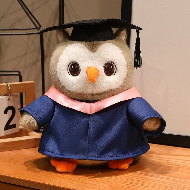 Cute Graduation Owl Plush Toy Stuffed Animal Soft Owl Doll with Cap Gown Plushie Gift for Kids Students Birthday Gift Decor