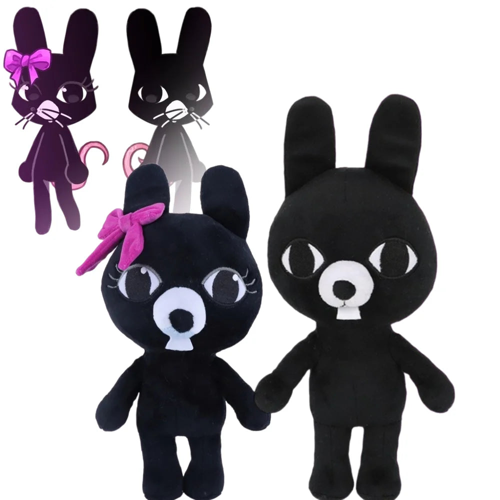 黒ウサギ ぬいぐるみ 白い顔とリボン付き ペアセット