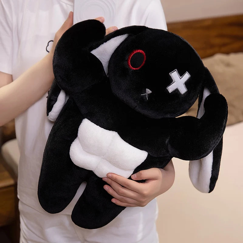 筋肉質 うさぎ ぬいぐるみ 赤目とバツ印の黒白