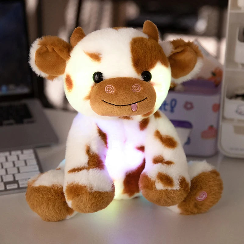 光る かわいい 舌出し 茶色い斑点 牛のぬいぐるみ