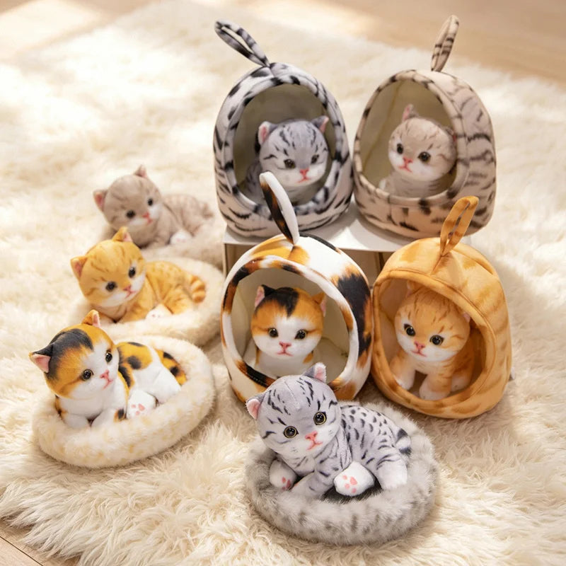 リアルな可愛い子猫のぬいぐるみ おうちベッドセット