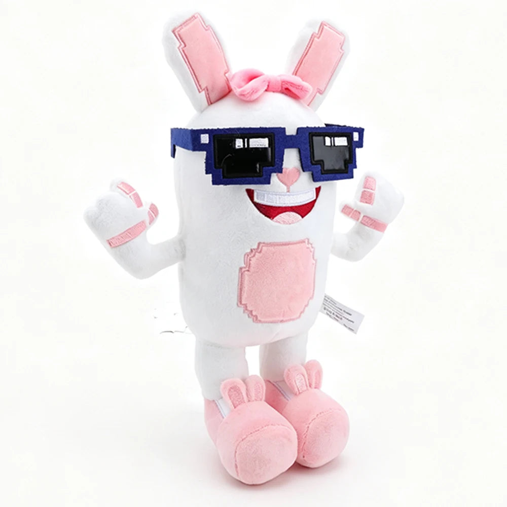 ピクセルサングラスの 白うさぎ ぬいぐるみ ピンクのリボンとスリッパ