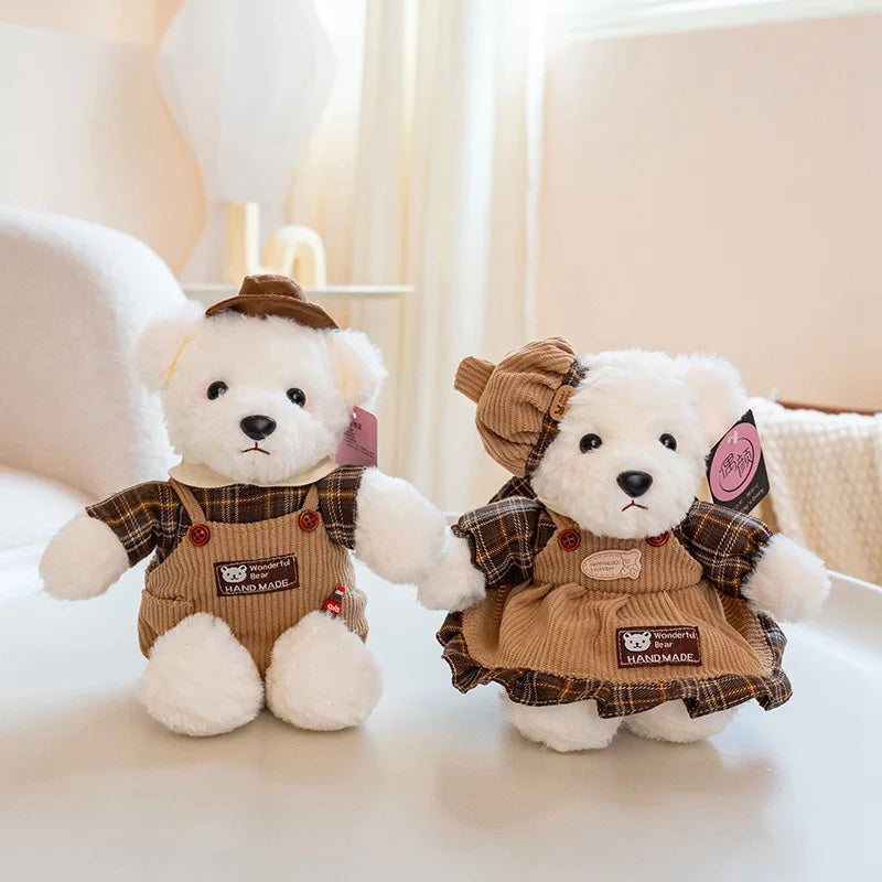 2pcs/lot 26cm Cute Couple Teddy Bear Peluche Toys Kawaii Calf Dress Bear Dolls Stuffed Soft Toy for Girls Baby Girlfriend Gifts