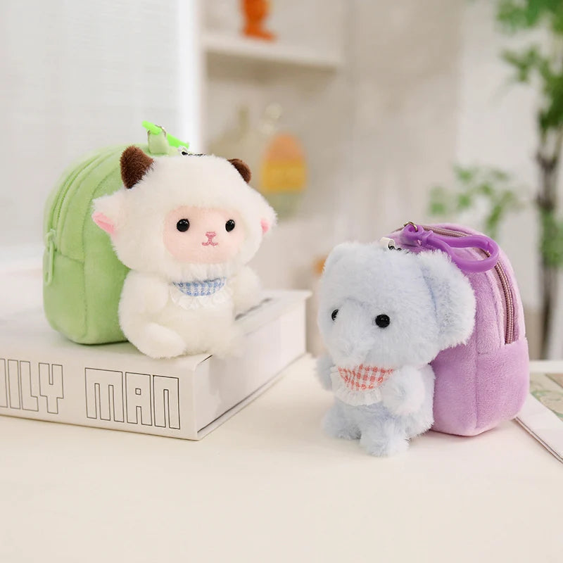 もこもこアニマルミニリュックぬいぐるみキーホルダー