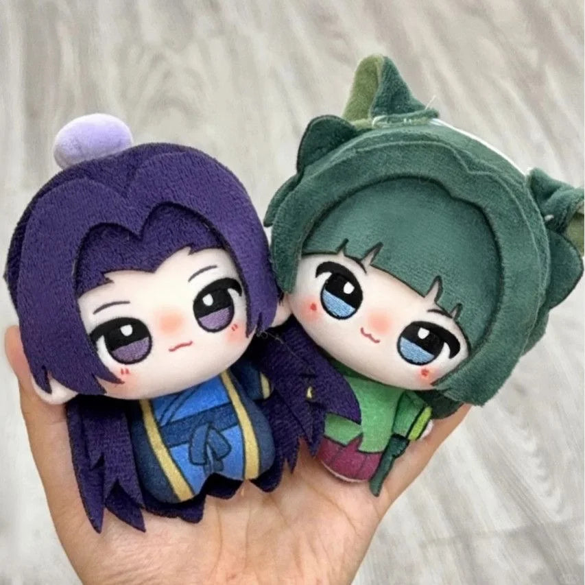 かわいい ちびキャラ ぬいぐるみ 紫の和装と緑のフード 2個セット