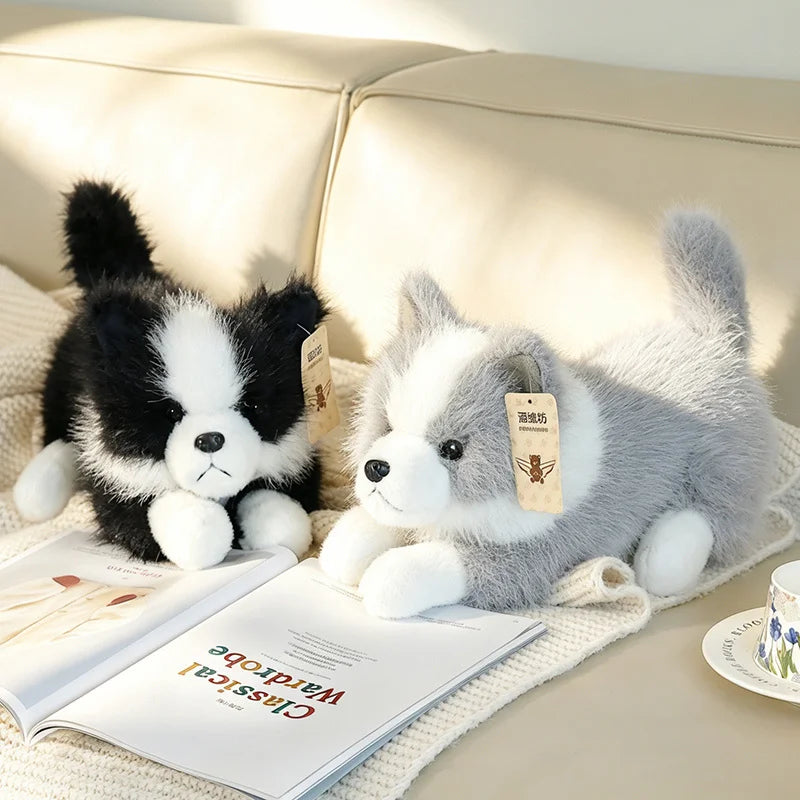 3color Lifelike Border Collie Plushie Premium Simulation Dog Toy Soft Fluffy Furry Puppy Stuffed Animal Cute Gift