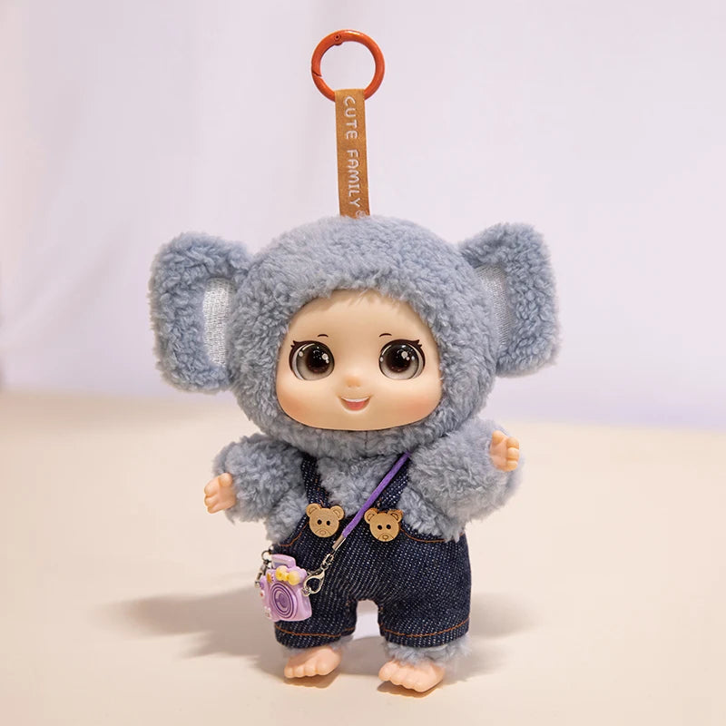 大きな瞳のモコモコひつじ ぬいぐるみ ニット帽とポシェット付き