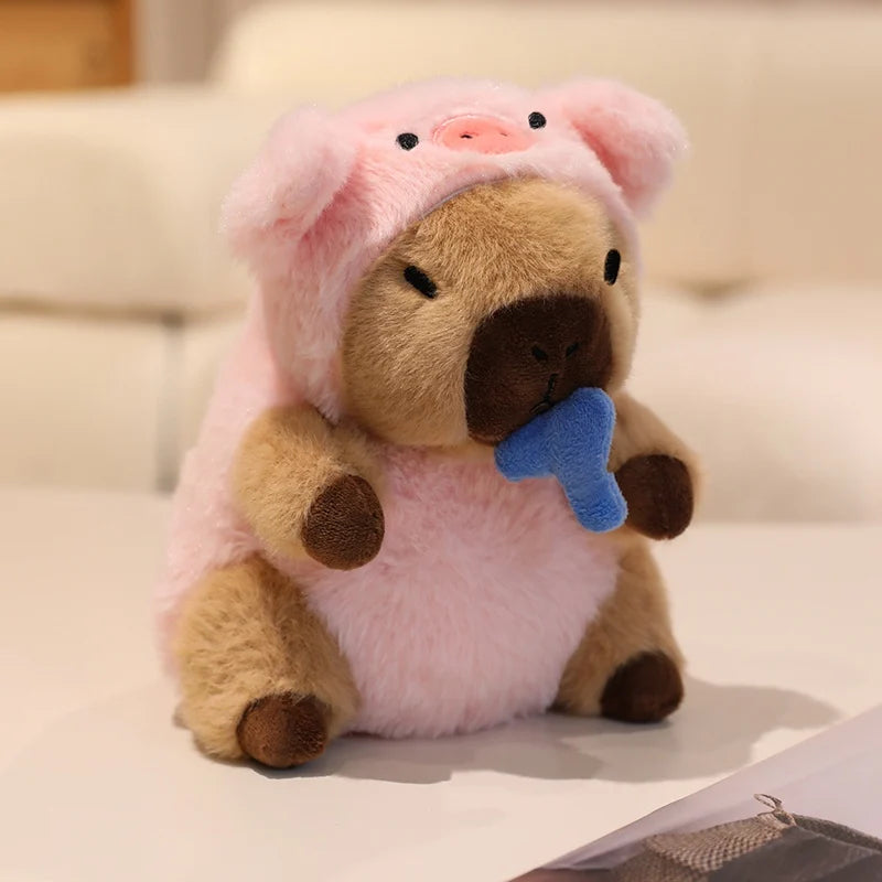 22cm Cute Capybara Plush Toys Pull the String to Transform into Dinosaur, Rabbit, Shark, Bee, Cockroach Capibara Toys for Kids