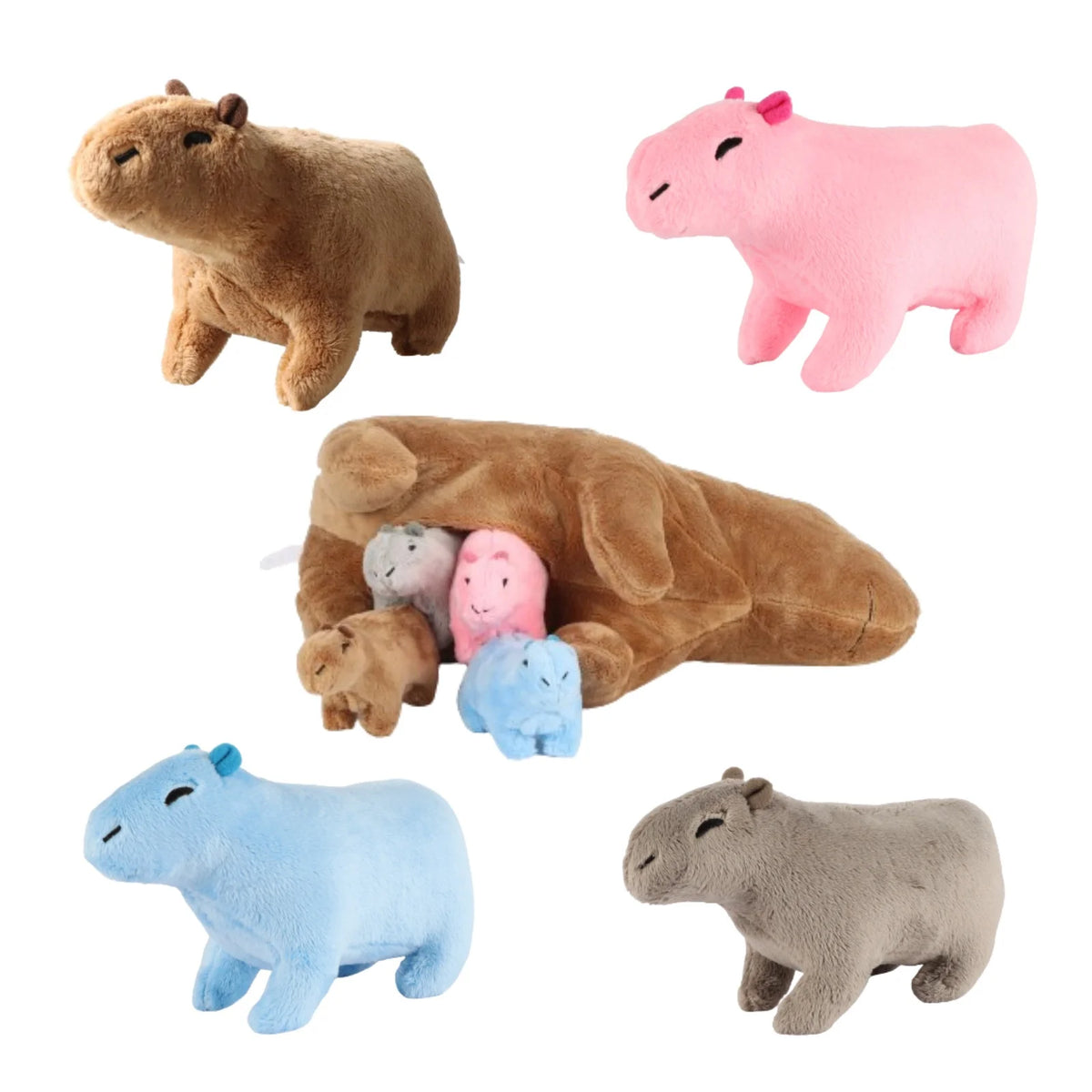 Kawaii Simulation Capybara Plush Toys Mother-child Water Guinea Pig Five-piece Soft Animal Doll For Boys and Girls Birthday Gift