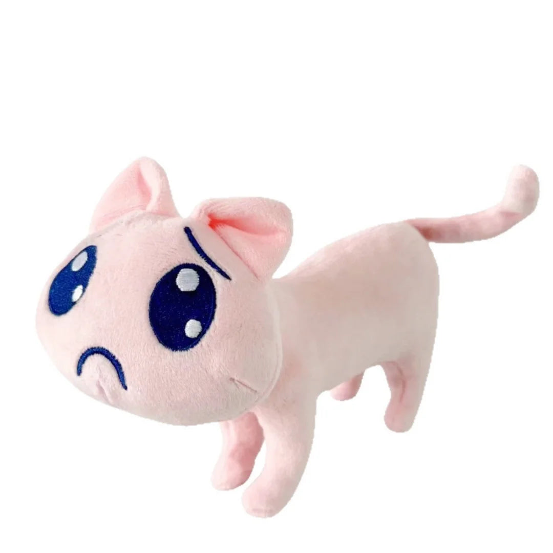 パステルピンクの困り顔猫ぬいぐるみ