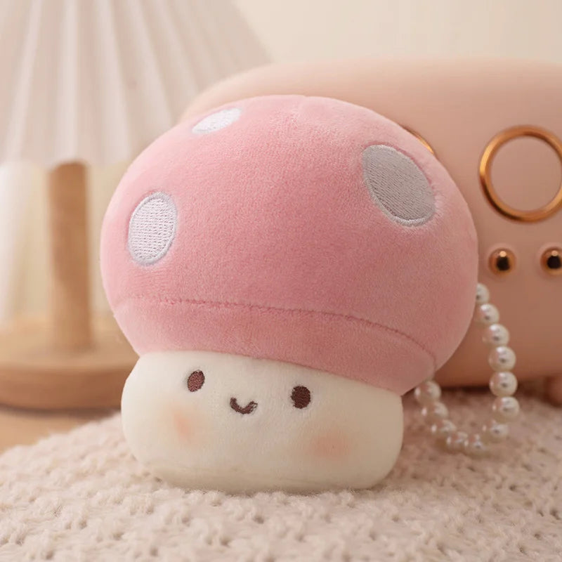 ふわふわ笑顔のカラフル水玉キノコ ミニぬいぐるみ