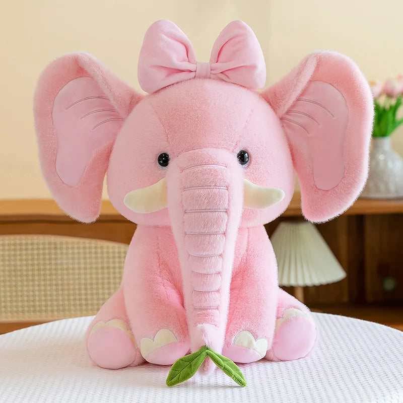 かわいい ピンクの リボン付き ゾウ ぬいぐるみ