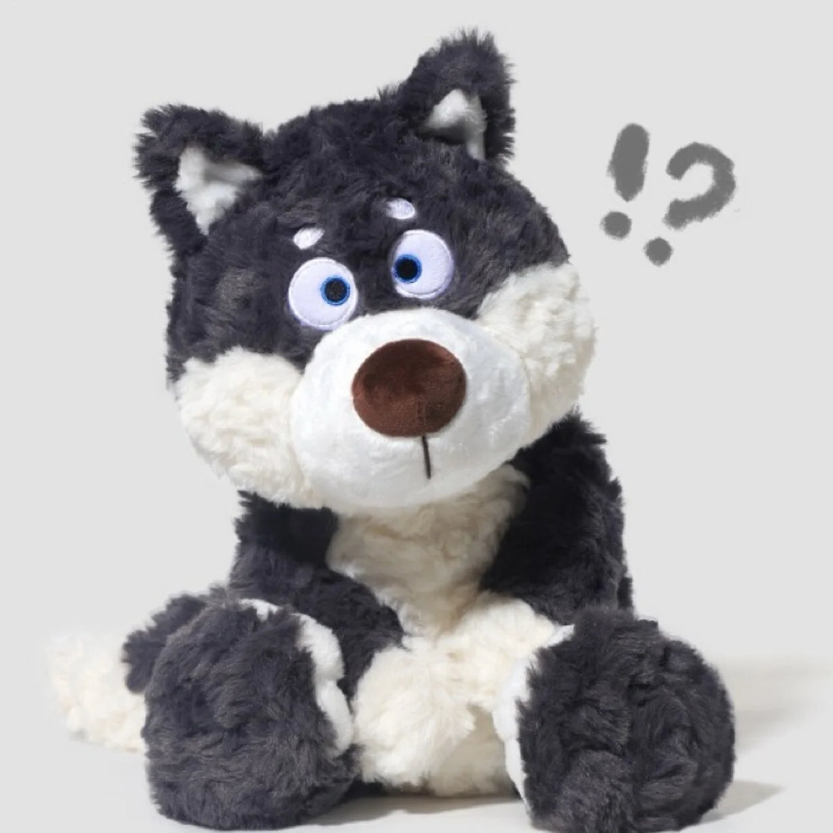かわいいふわふわ黒白ハスキー犬のぬいぐるみ