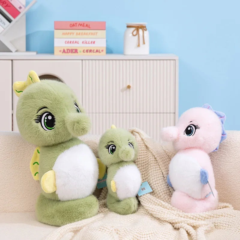 ふわふわの かわいい タツノオトシゴ ぬいぐるみ グリーンとピンク ペア
