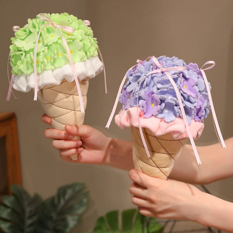 Simulation Cute Ice Cream Bouquet Plush Toy Soft Stuffed Food Delicious Dessert Plushie Throw Pillow Sofa Cushion Home Decor