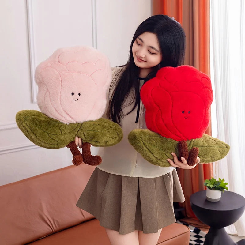 可愛らしい 顔付き バラの花 ふわふわ ぬいぐるみクッション
