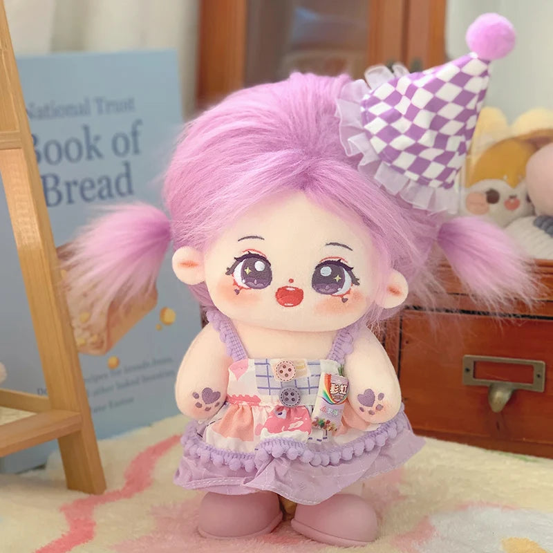 ぬいぐるみ ピンク髪のキラキラ瞳 イチゴ柄ワンピースと帽子