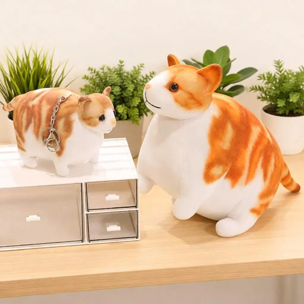もっちり茶トラ猫 ぬいぐるみ 大小セット キーホルダー付き