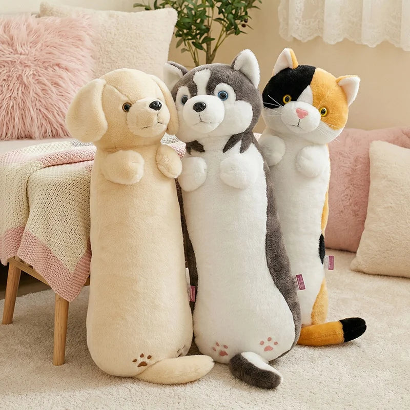 Cute Animal Plush Toy Long Brown Grey Blue Sleeping Cats Dogs Leg Pillow Squishy Little Animal Doll Appeasing Plushie Gift