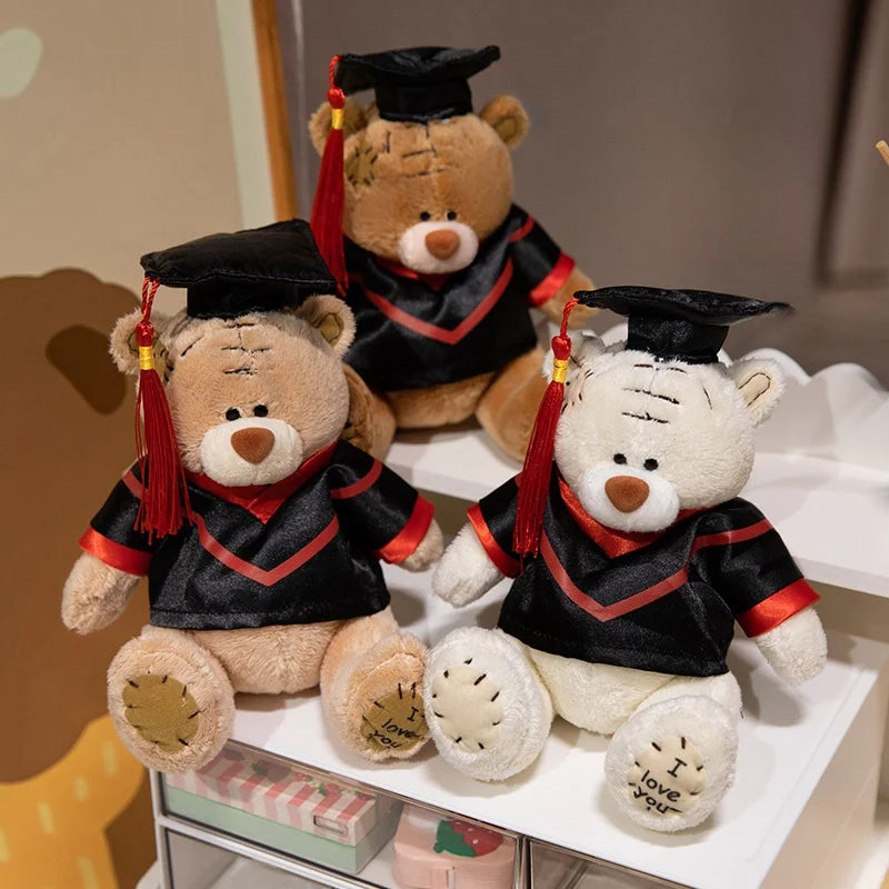 卒業祝い 縫い目入り テディベア 黒ガウン「I Love You」