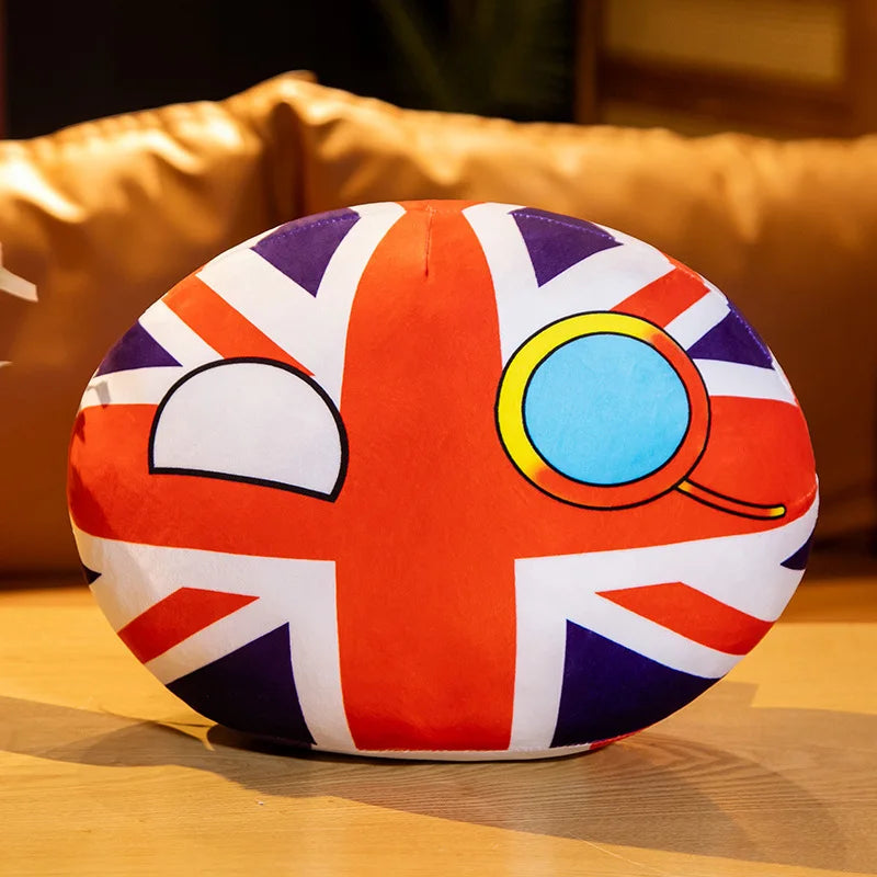 カナダ国旗デザインの丸いソフトぬいぐるみ