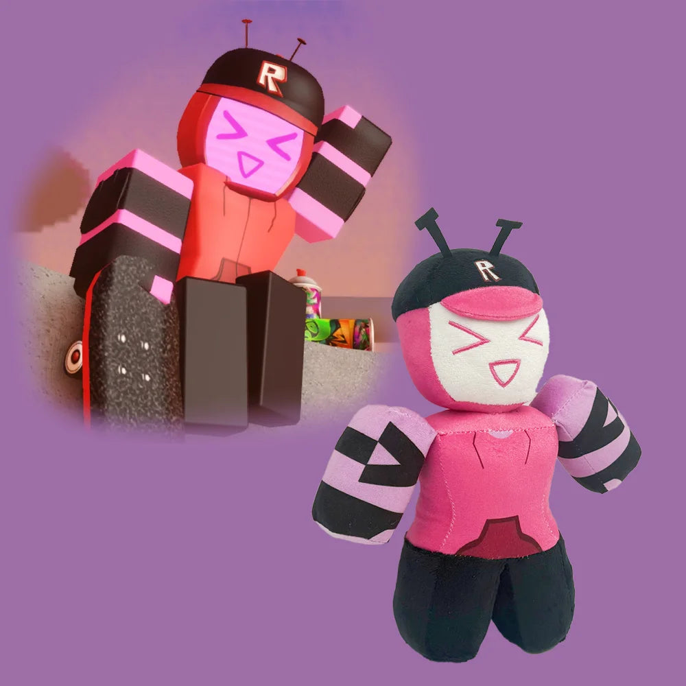 ピンクのロボットぬいぐるみ Rロゴキャップ＆アンテナ付き