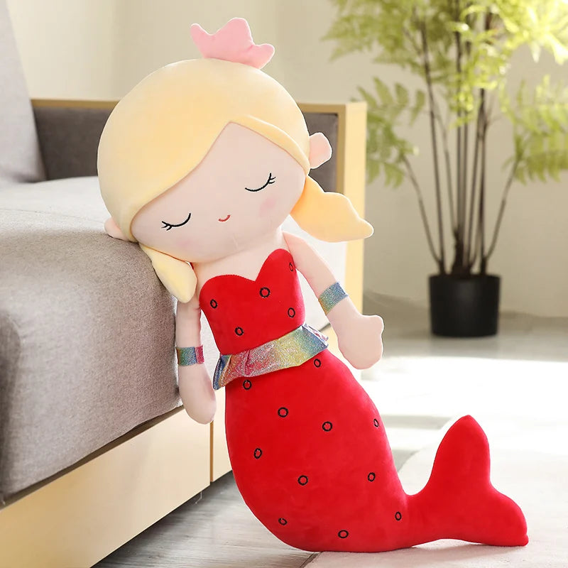 王冠と虹色フリルの ふわふわ人魚ぬいぐるみ