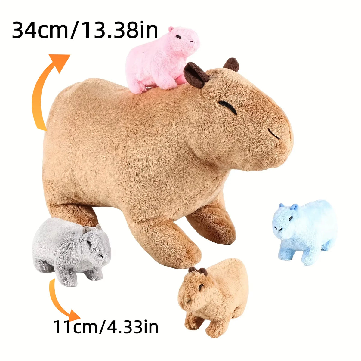 カピバラ 親子 ぬいぐるみ 5匹セット カラフルな赤ちゃん付き