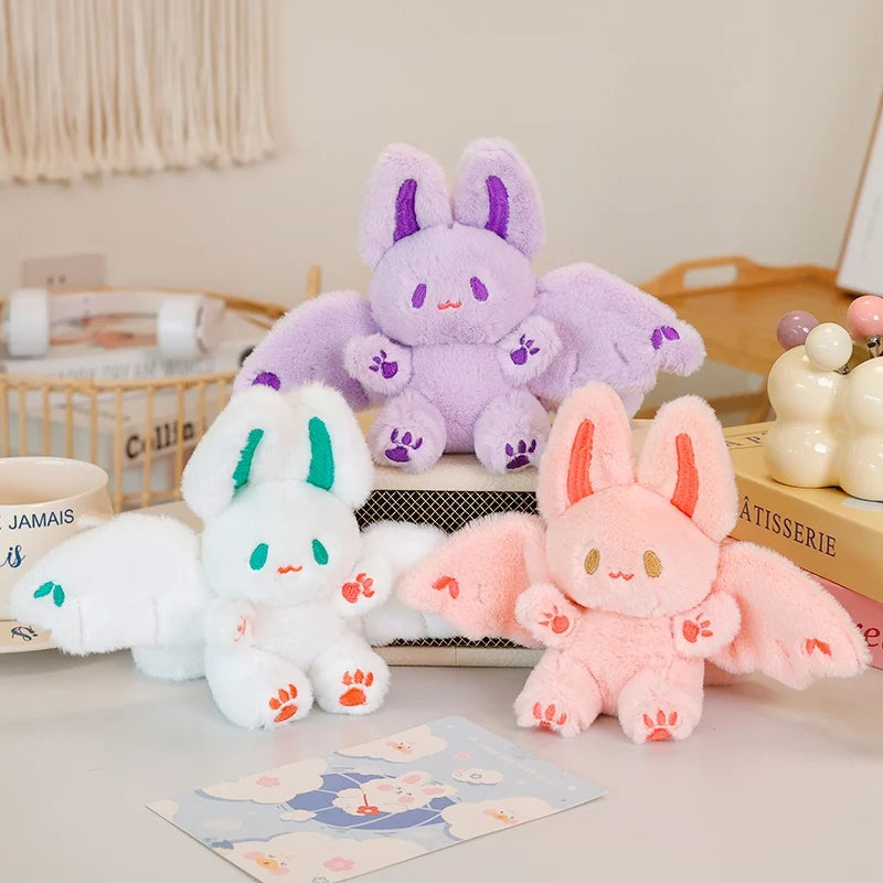 可愛い ふわふわ コウモリ耳 羽付き うさぎ 抱きぐるみ 白 ピンク