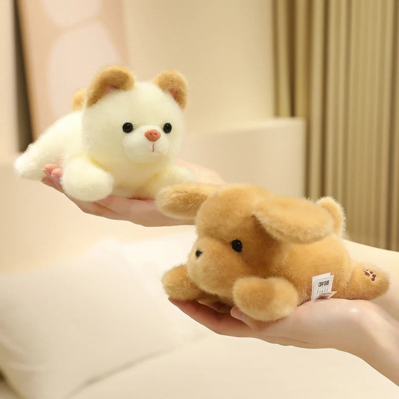 ふわふわ子犬のぬいぐるみ チェック柄ベッド入り