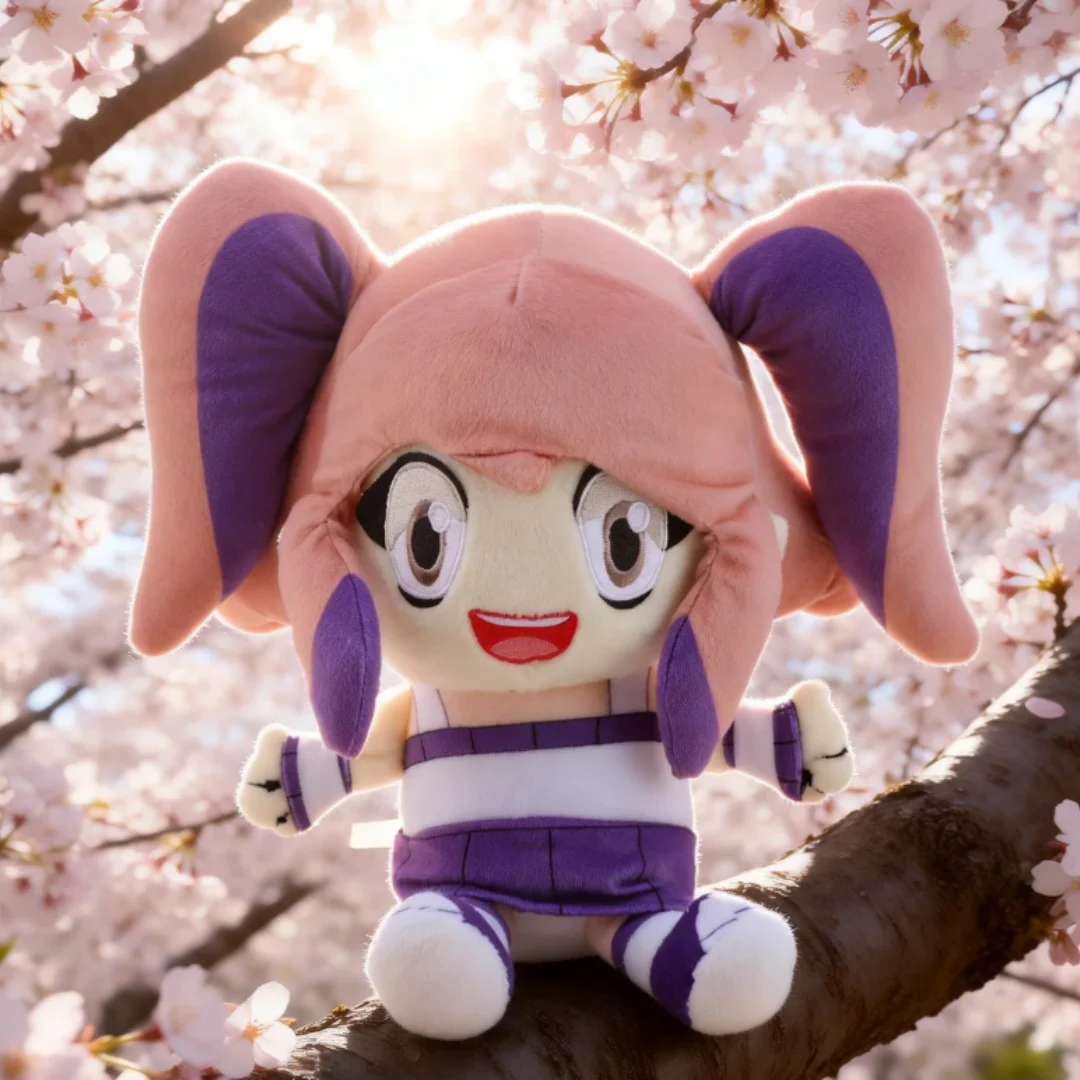ピーチとパープルの可愛いアニメ風キャラクターぬいぐるみ