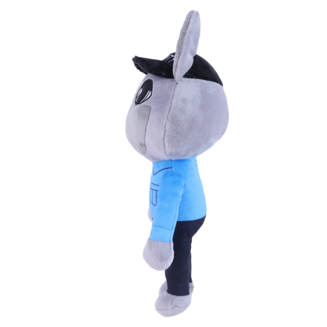 グレー猫の警備員ぬいぐるみ ブルー制服とキャップ