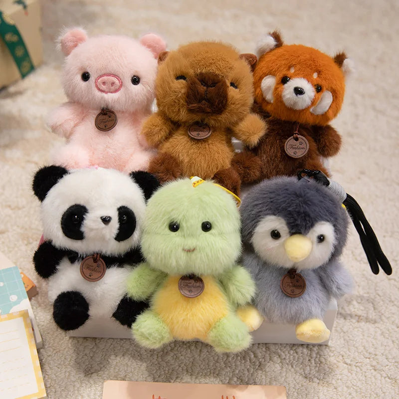 Cute Sitting Animals Red Panda Fox Sloth Cat Plush Pendant Soft Rabbit Doll Stuffed Capybara Pig Keychain Baby Toy Gift for Kids