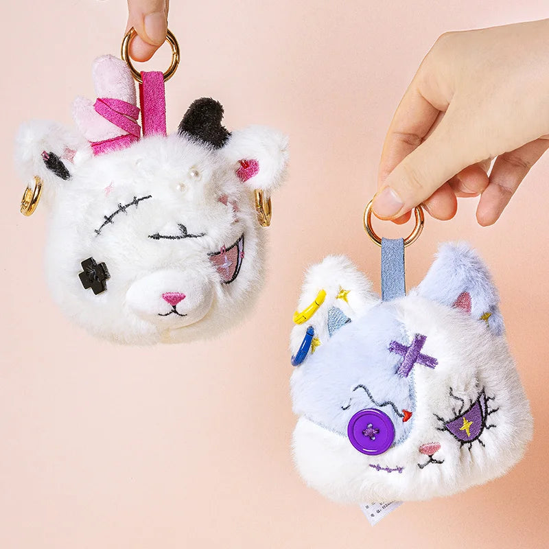 New Gothic Bunny Plush Keychain Animal RabbitBag Charm with Bandage Desian Kawaii Key Ring Pendant Car Bag Ornament Gift