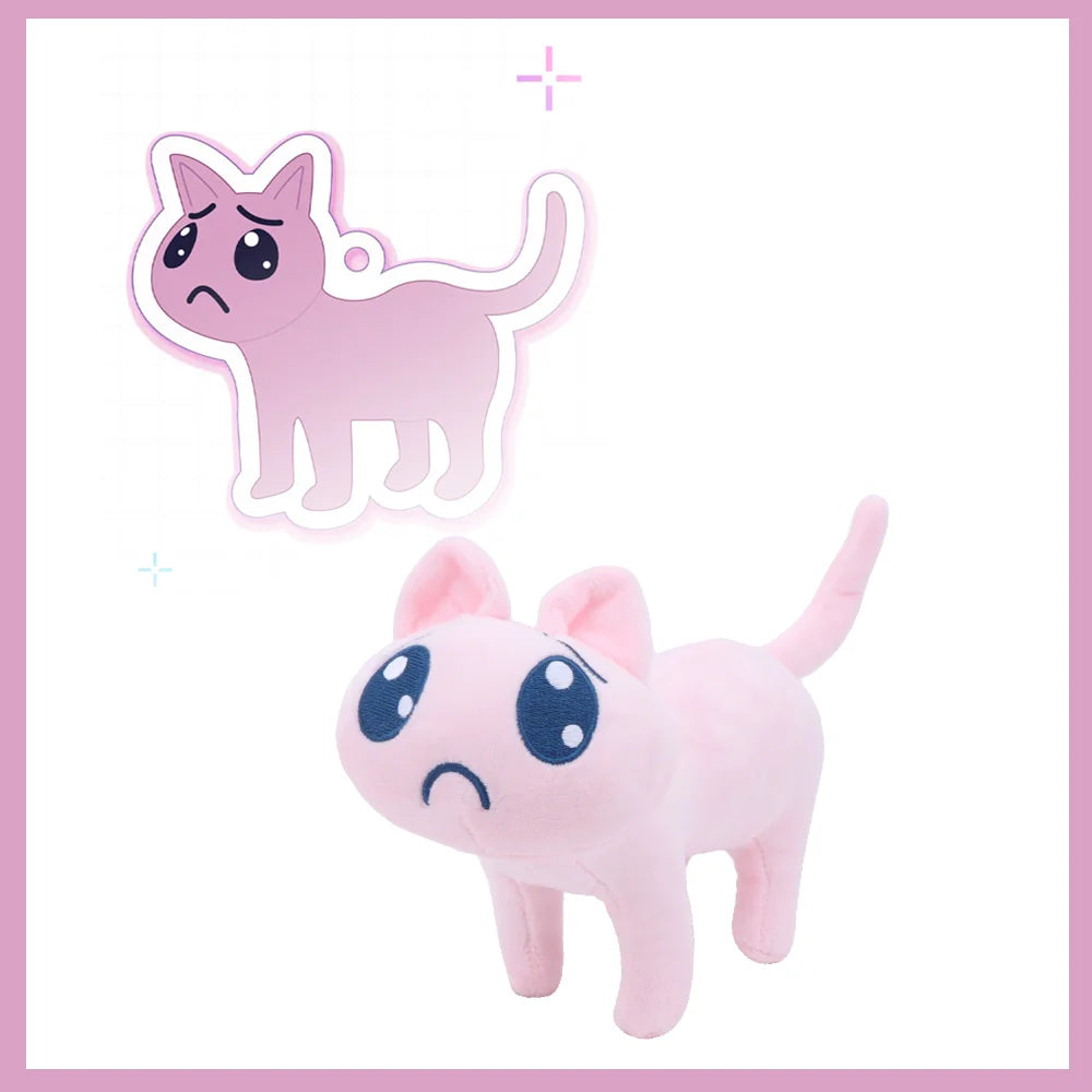 困り顔の薄ピンク猫ぬいぐるみ