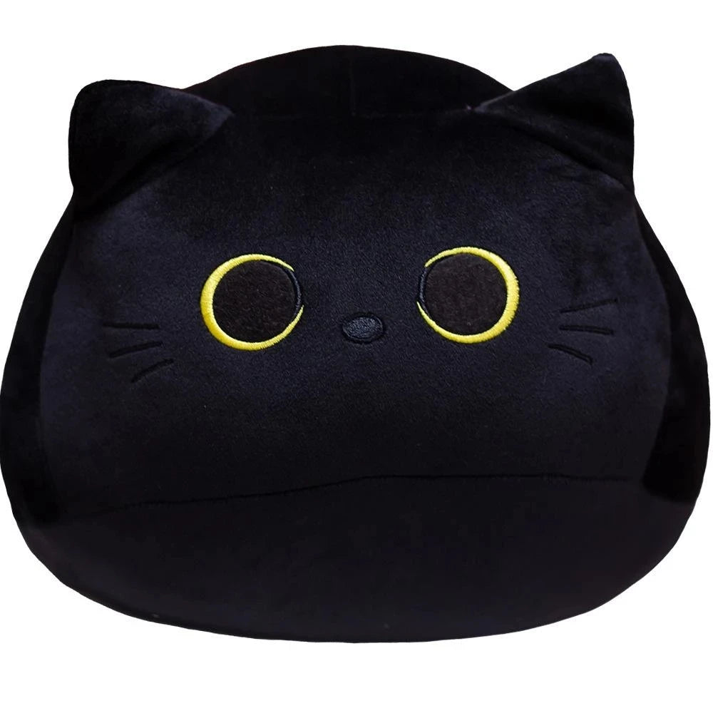もちもち黒猫ぬいぐるみ 黄色い目のまん丸クッション