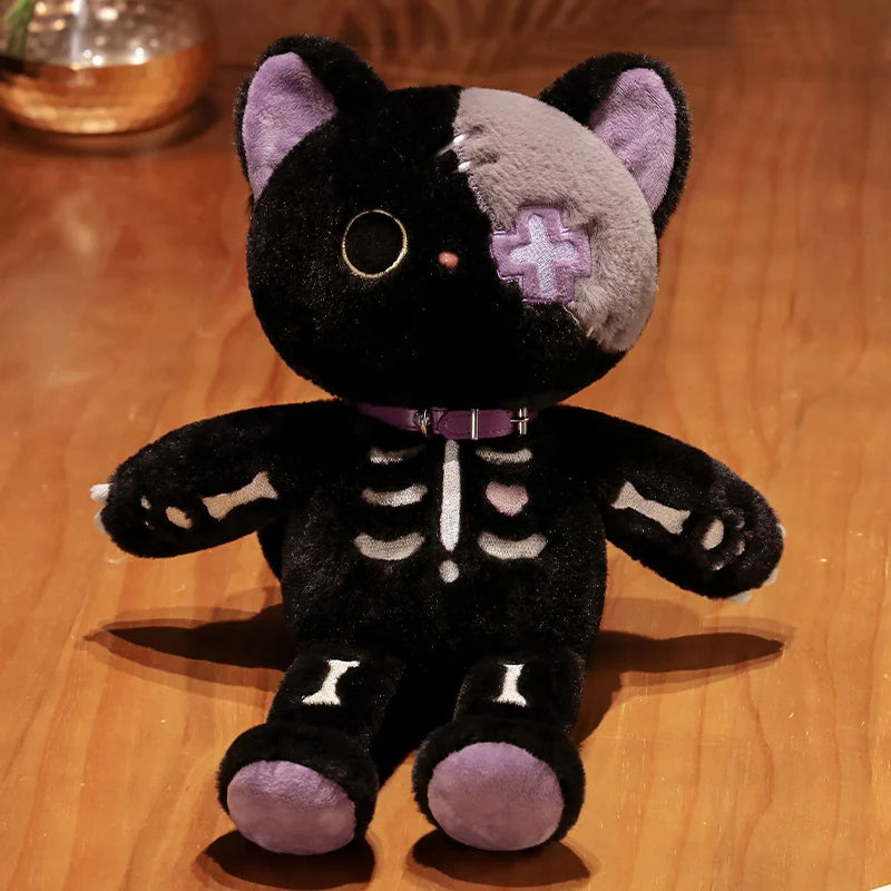 ゴシック スケルトン 猫 ぬいぐるみ 黒白 パッチワークとX目