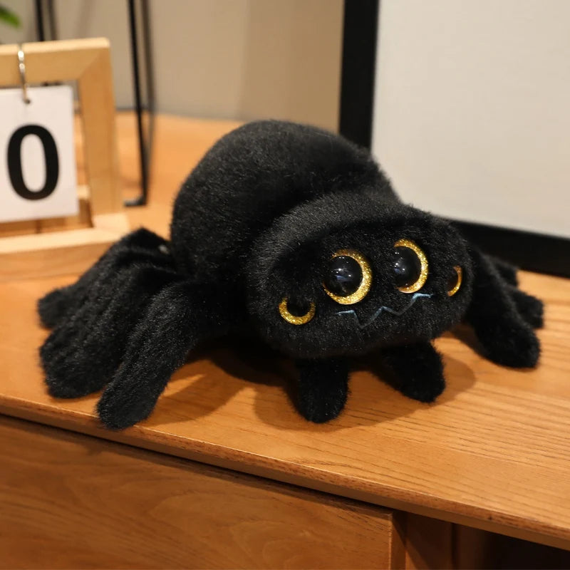 ふわふわ大きな目 クモのぬいぐるみ 黒とグレー