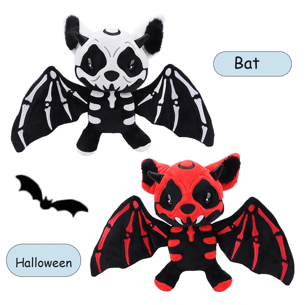 ハロウィン コウモリ ぬいぐるみ スケルトン柄 黒白・赤黒