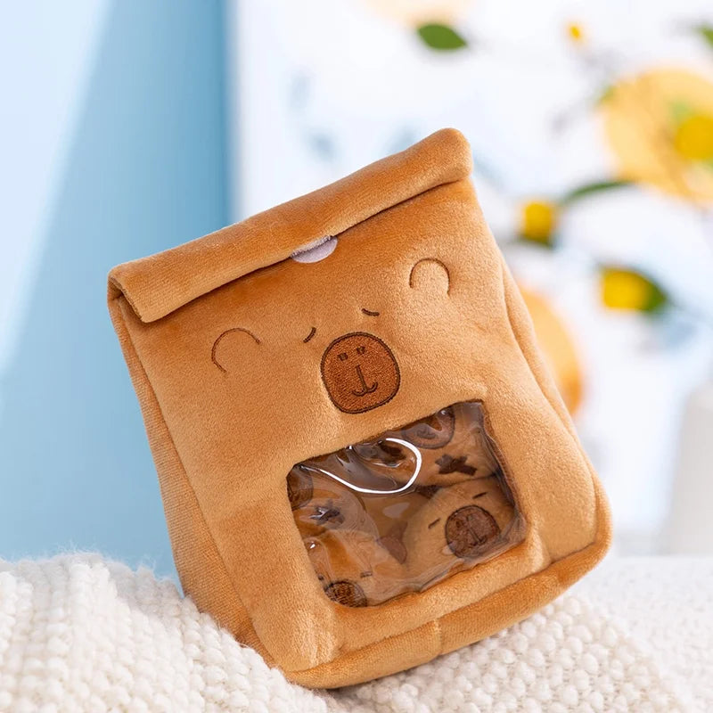 Cartoon A Bag of Capybara Snacks Doll Adorable Stuffed Capibara Doll Snack Bag Plush Toys Creative Pudding Bag Kawaii Kids Gifts