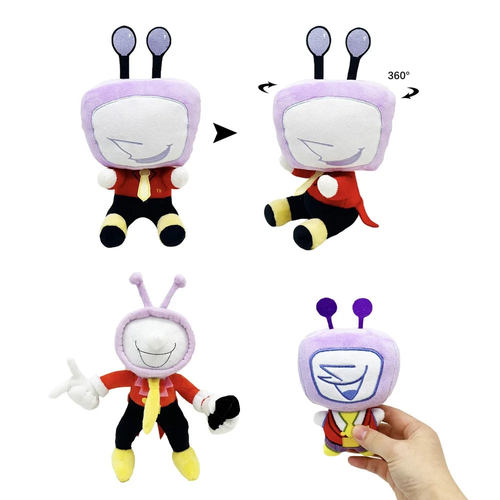 パープルの360度回転テレビ頭キャラクターぬいぐるみ