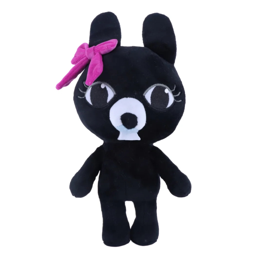 蓄光 ピンク リボン付き 黒いウサギのぬいぐるみ