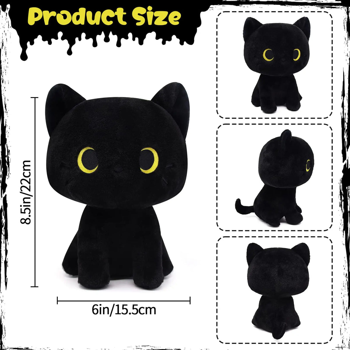 Kawaii Black Cat Plush Toy Halloween Stuffed Animal Pillow Black Cat Plush Doll Baby Toys Plushie Christmas Gift for Kids Girls