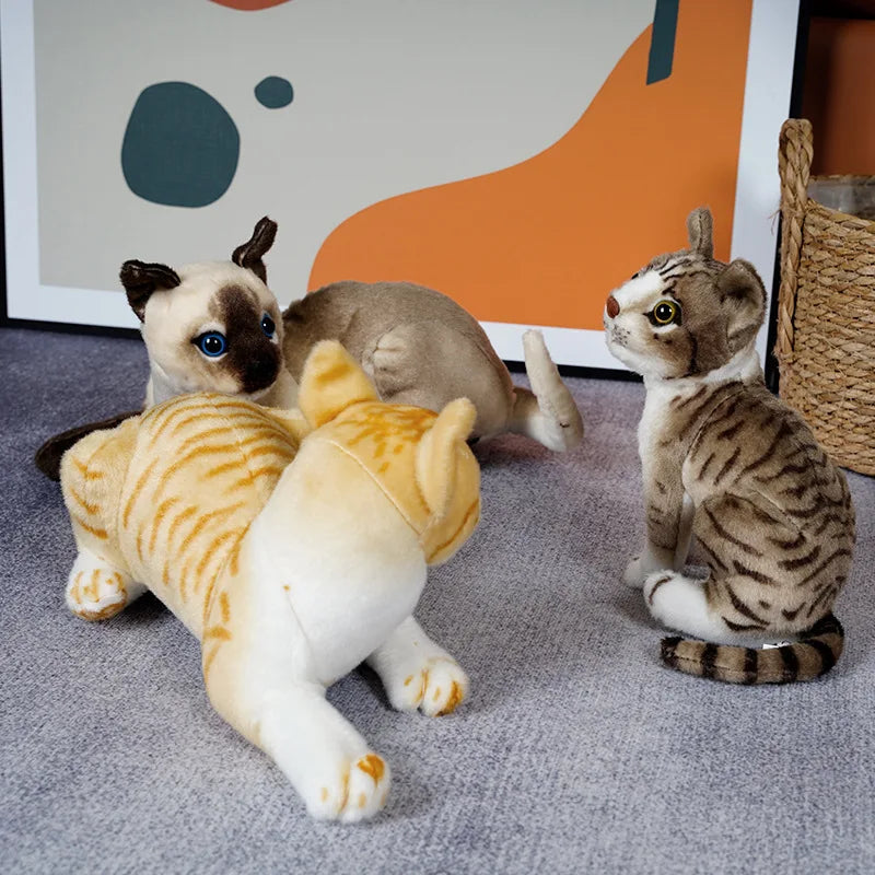 25cm Lifelike Stuffed Siame Cats Plush Toy Simulation American Shorthair Cute Cat Pet Toys Lifelike Home Decor Birthday Gift Kid