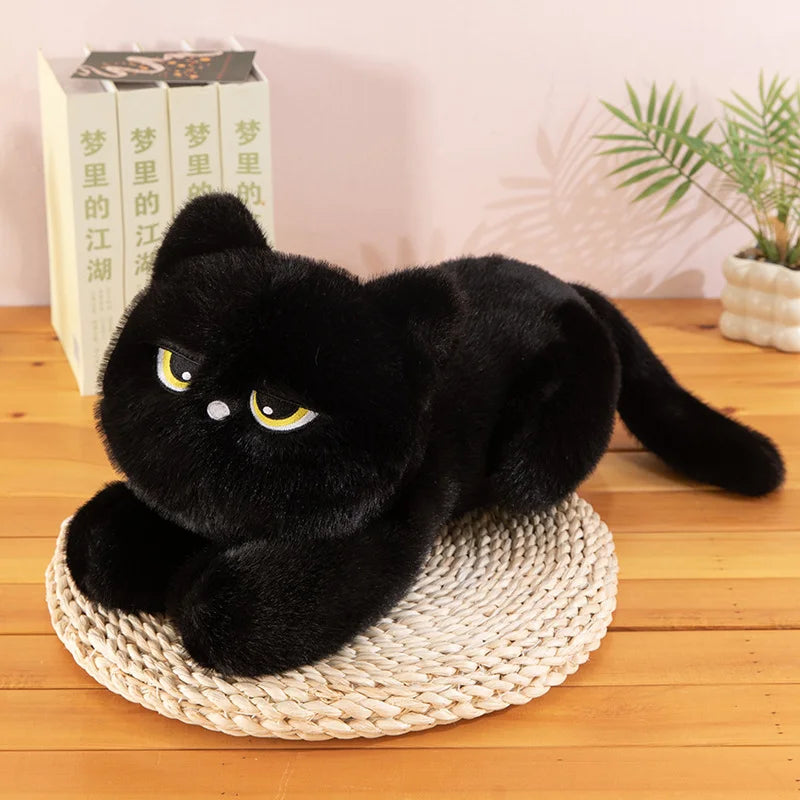 不機嫌な黒猫の寝そべりぬいぐるみ
