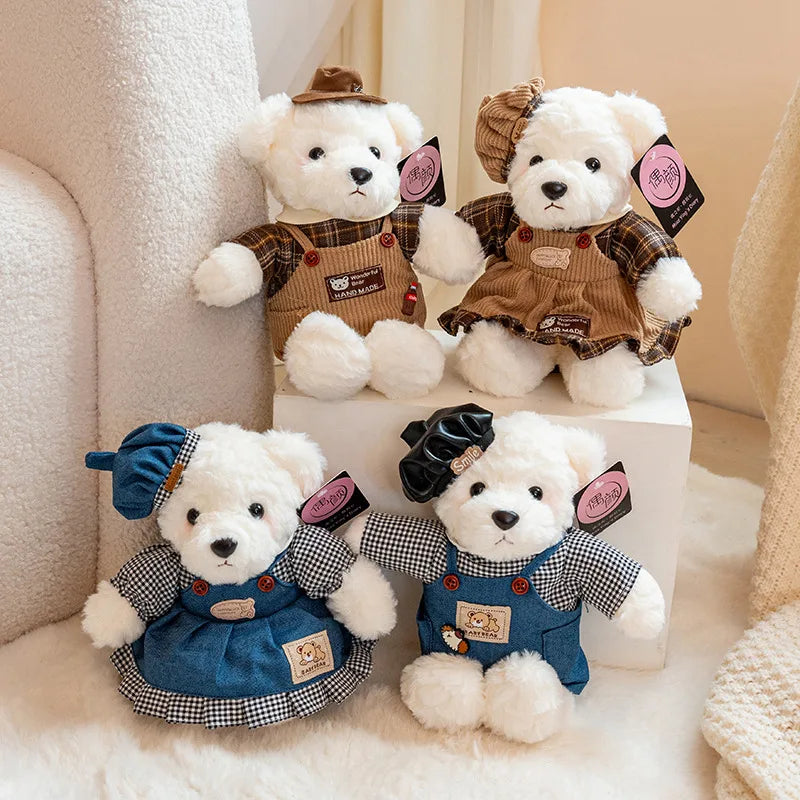 2pcs/lot 26cm Cute Couple Teddy Bear Peluche Toys Kawaii Calf Dress Bear Dolls Stuffed Soft Toy for Girls Baby Girlfriend Gifts